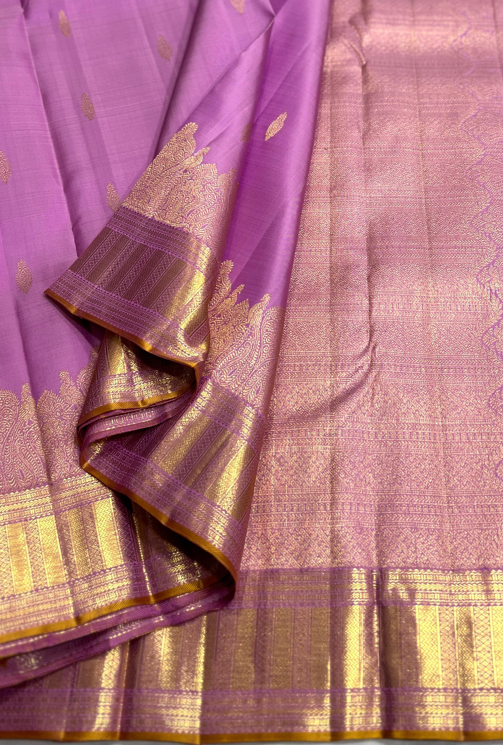 LILAC COLOUR  ZARI BORDER COMBITION PURE KANCHI SILK SAREE