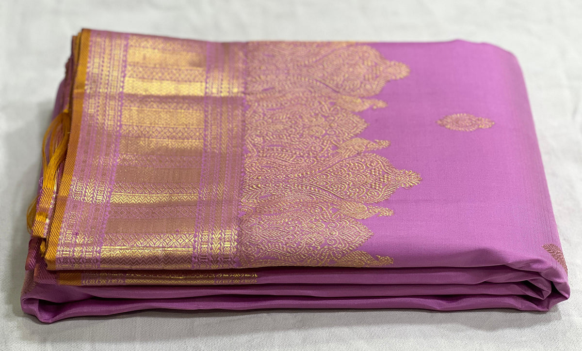 LILAC COLOUR  ZARI BORDER COMBITION PURE KANCHI SILK SAREE