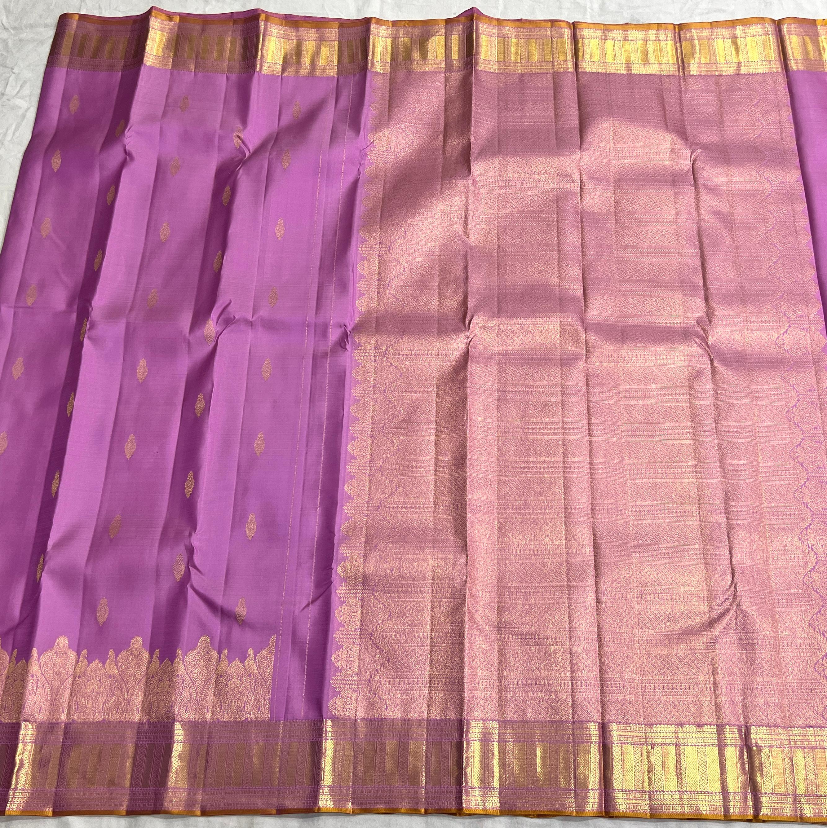 LILAC COLOUR  ZARI BORDER COMBITION PURE KANCHI SILK SAREE