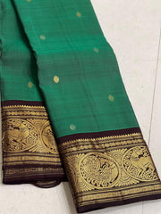 TORQUISE/BROWN  COLOUR  ZARI BORDER COMBITION PURE KANCHI SILK SAREE