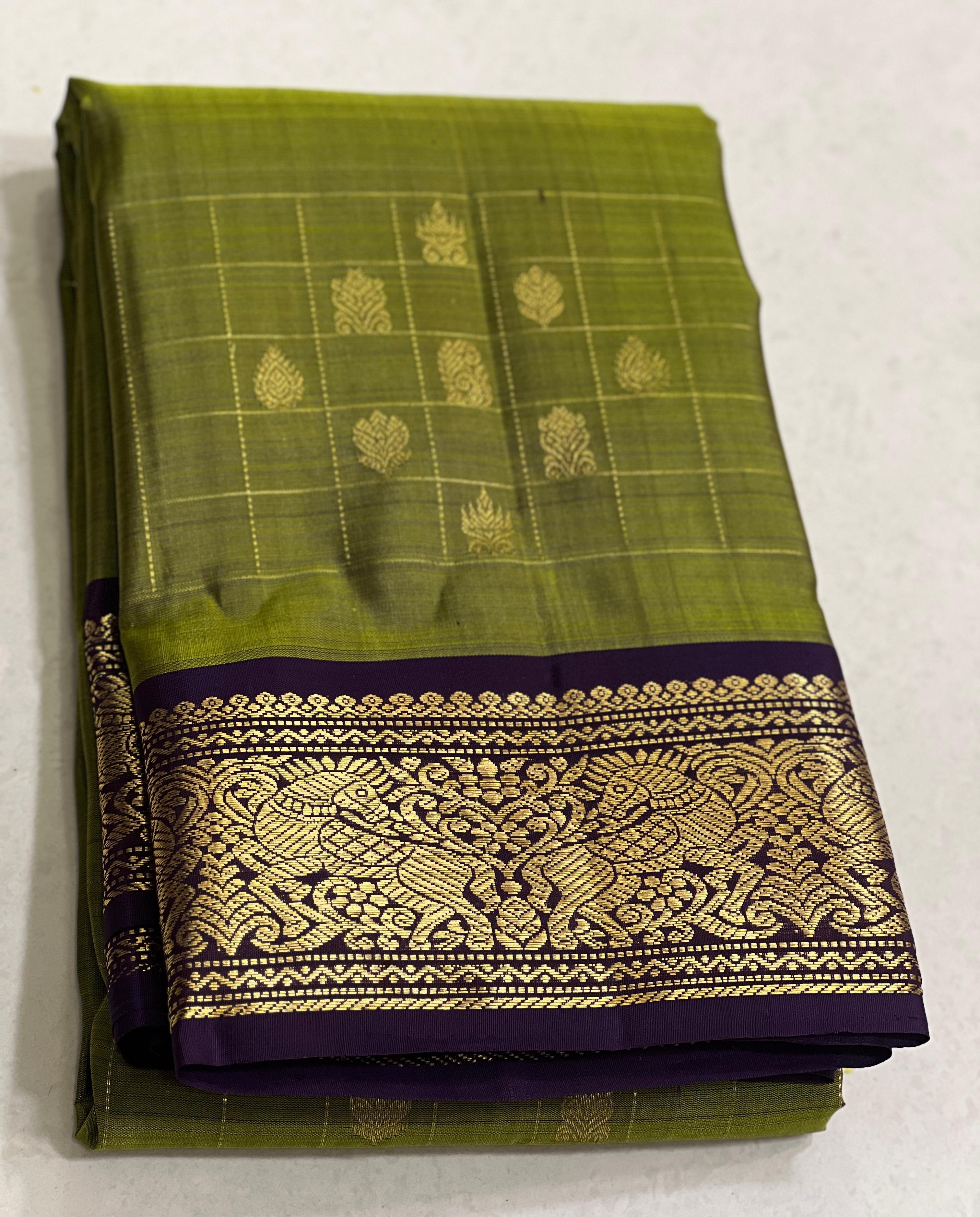 GREEN/VOILET COLOUR ZARI COMBINITION PURE SILK SAREES