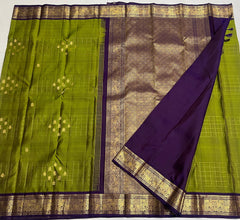 GREEN/VOILET COLOUR ZARI COMBINITION PURE SILK SAREES