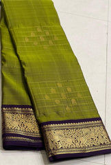 GREEN/VOILET  COLOUR  ZARI BORDER COMBITION PURE KANCHI SILK SAREE