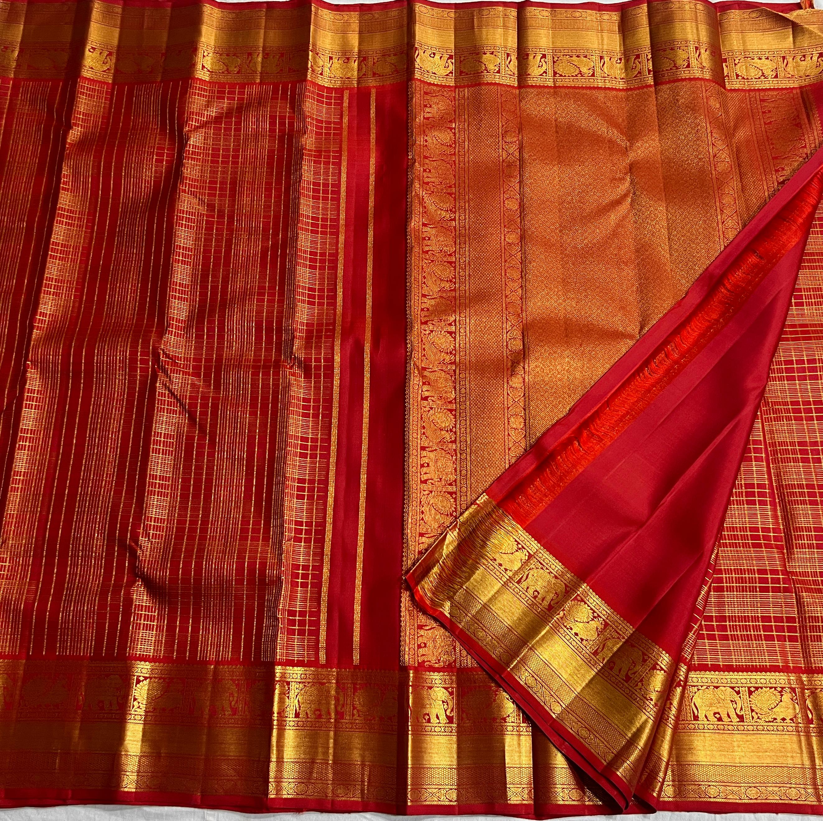 MAROONISH RED COLOUR  ZARI BORDER COMBITION PURE KANCHI SILK SAREE