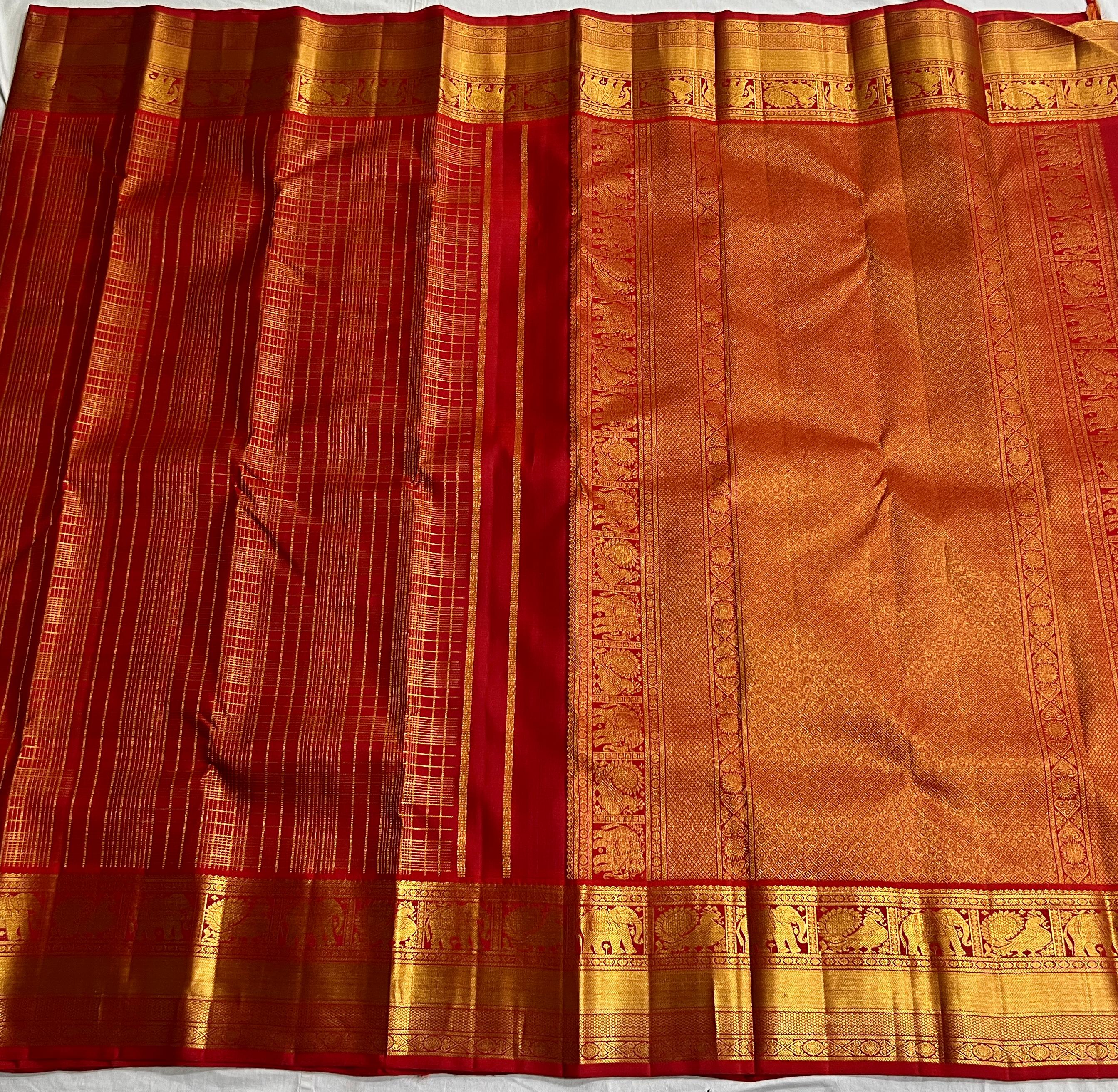 MAROONISH RED COLOUR  ZARI BORDER COMBITION PURE KANCHI SILK SAREE