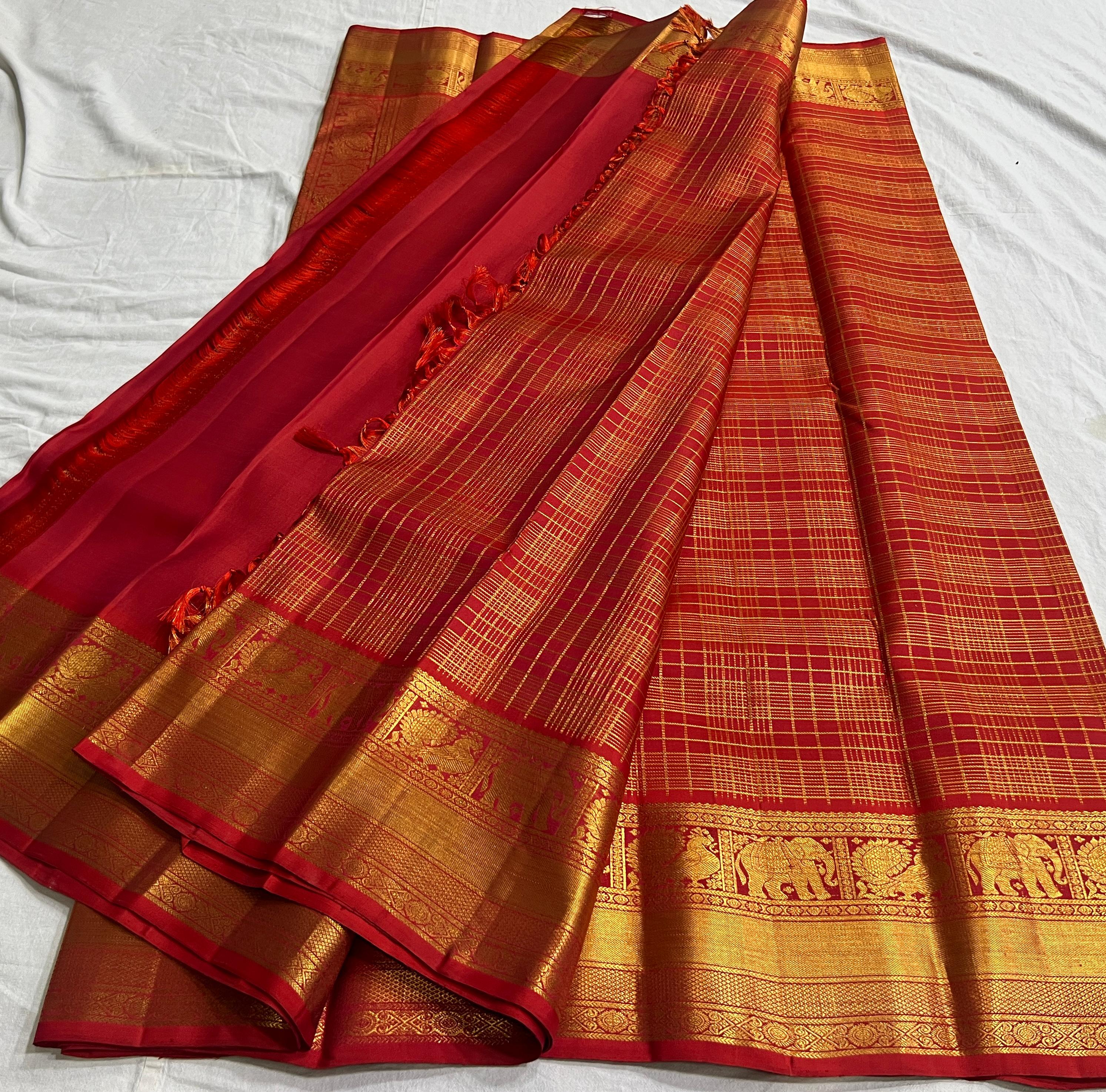 MAROONISH RED COLOUR  ZARI BORDER COMBITION PURE KANCHI SILK SAREE