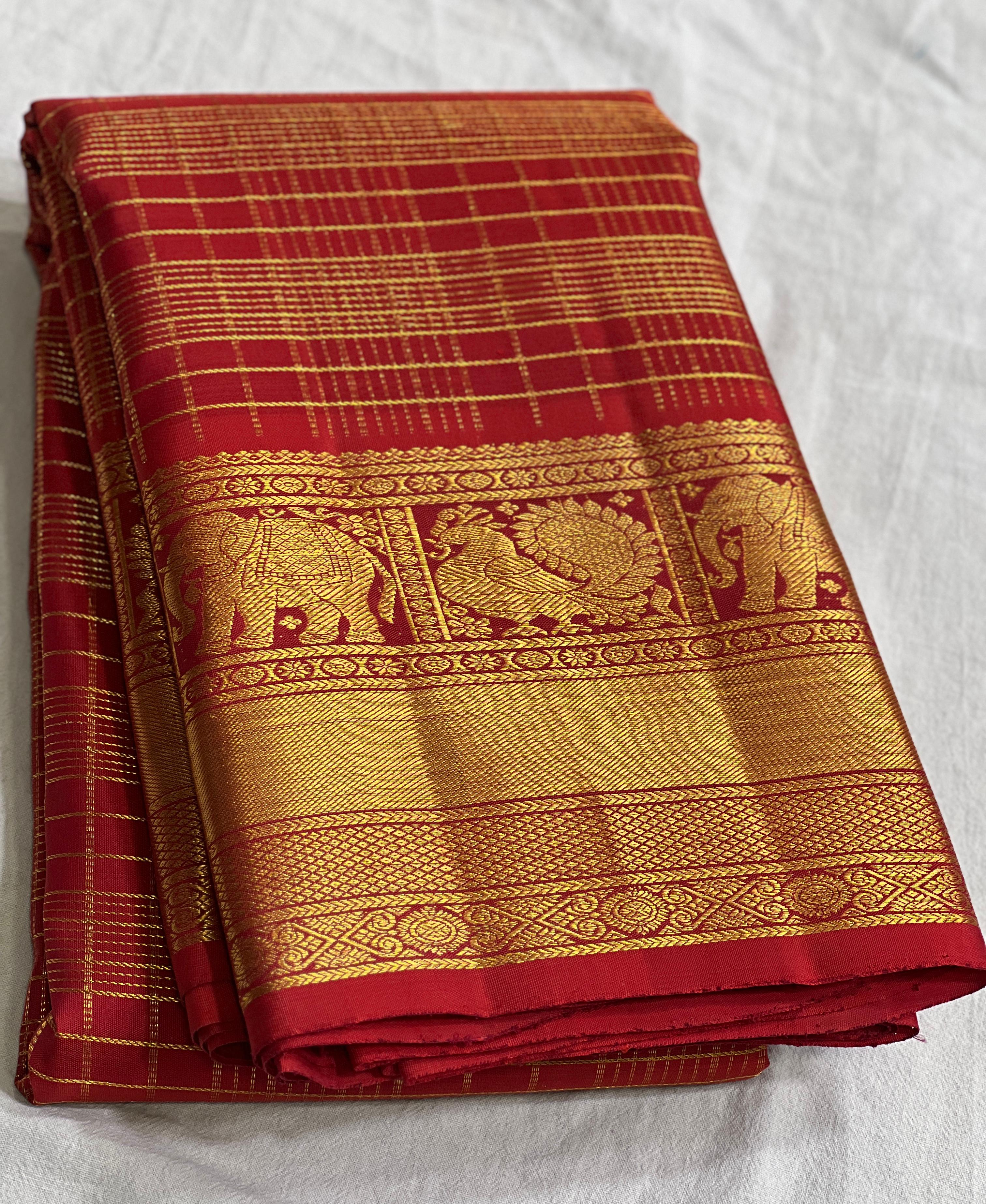 MAROONISH RED COLOUR  ZARI BORDER COMBITION PURE KANCHI SILK SAREE