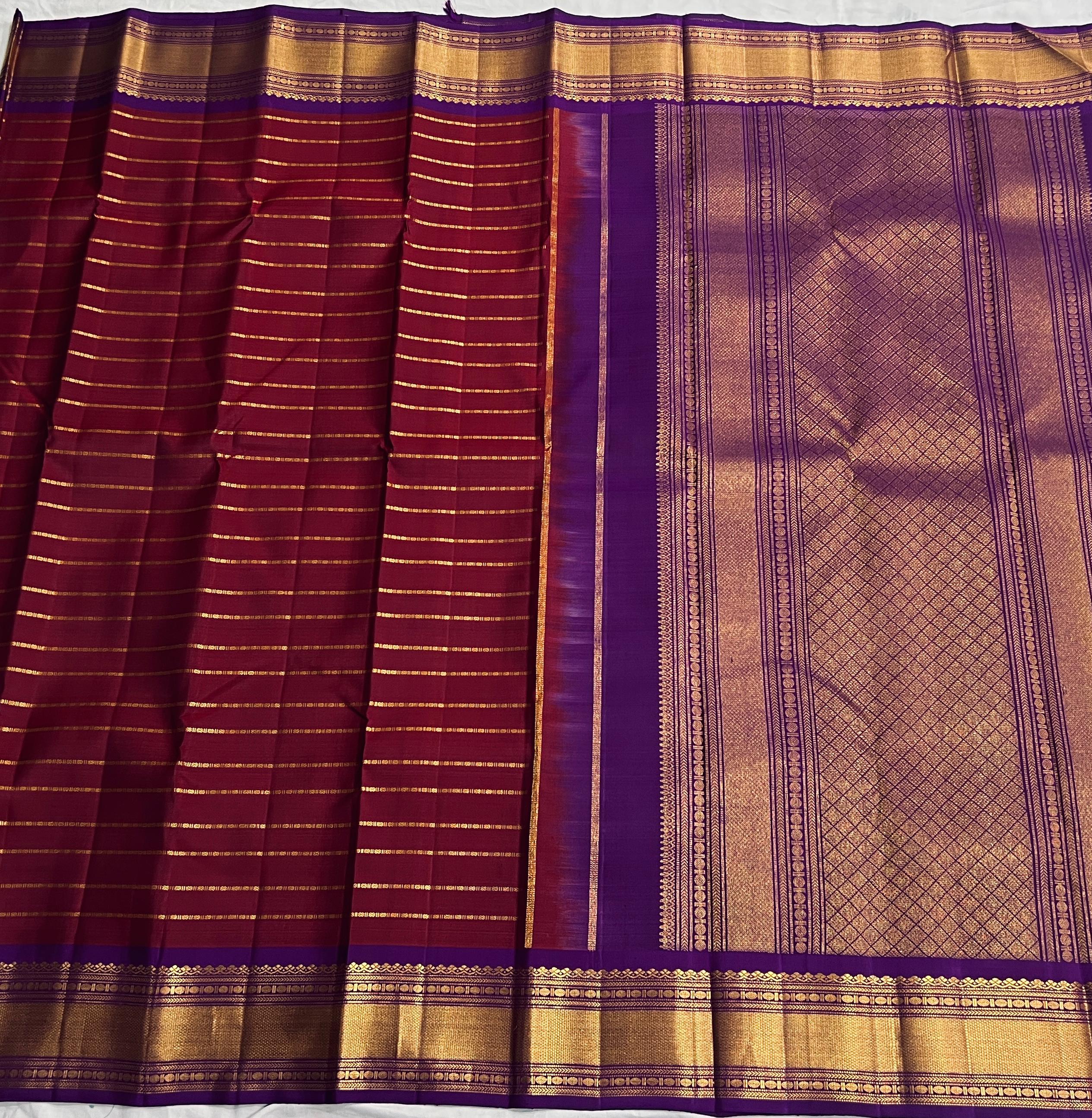 MAROON/PURPLE  COLOUR  ZARI BORDER COMBITION PURE KANCHI SILK SAREE