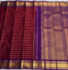 MAROON/PURPLE  COLOUR  ZARI BORDER COMBITION PURE KANCHI SILK SAREE