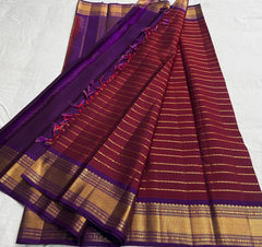 MAROON/PURPLE  COLOUR  ZARI BORDER COMBITION PURE KANCHI SILK SAREE