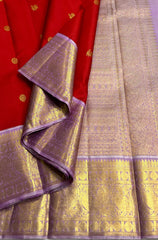 RED/LILAC COLOUR ZARI COMBINITION PURE SILK SAREES