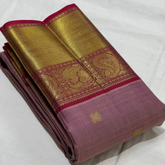 LILAC/RED COLOUR ZARI COMBINITION PURE SILK SAREES