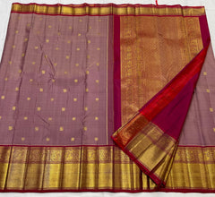 LILAC/RED COLOUR ZARI COMBINITION PURE SILK SAREES