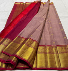 LILAC/RED COLOUR ZARI COMBINITION PURE SILK SAREES