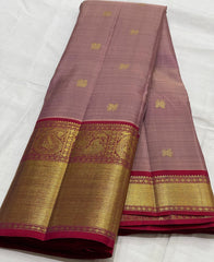 LILAC/RED COLOUR ZARI COMBINITION PURE SILK SAREES