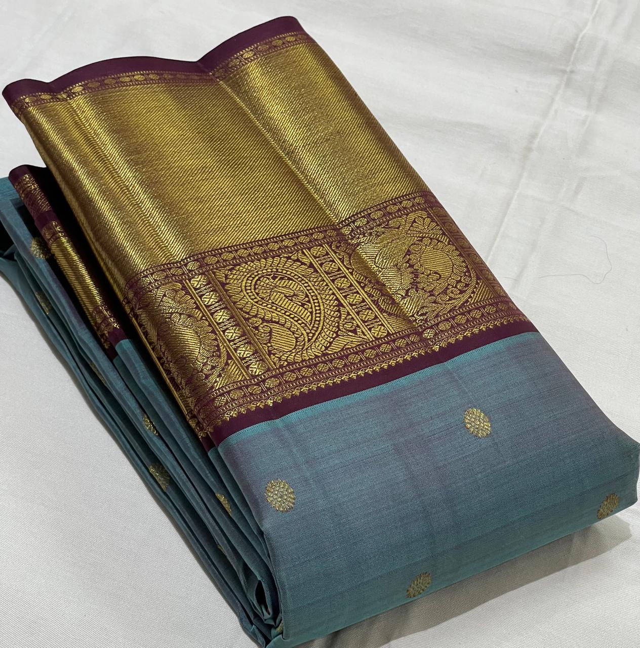 SKY BLUE/MAROON COLOUR ZARI COMBINITION PURE SILK SAREES