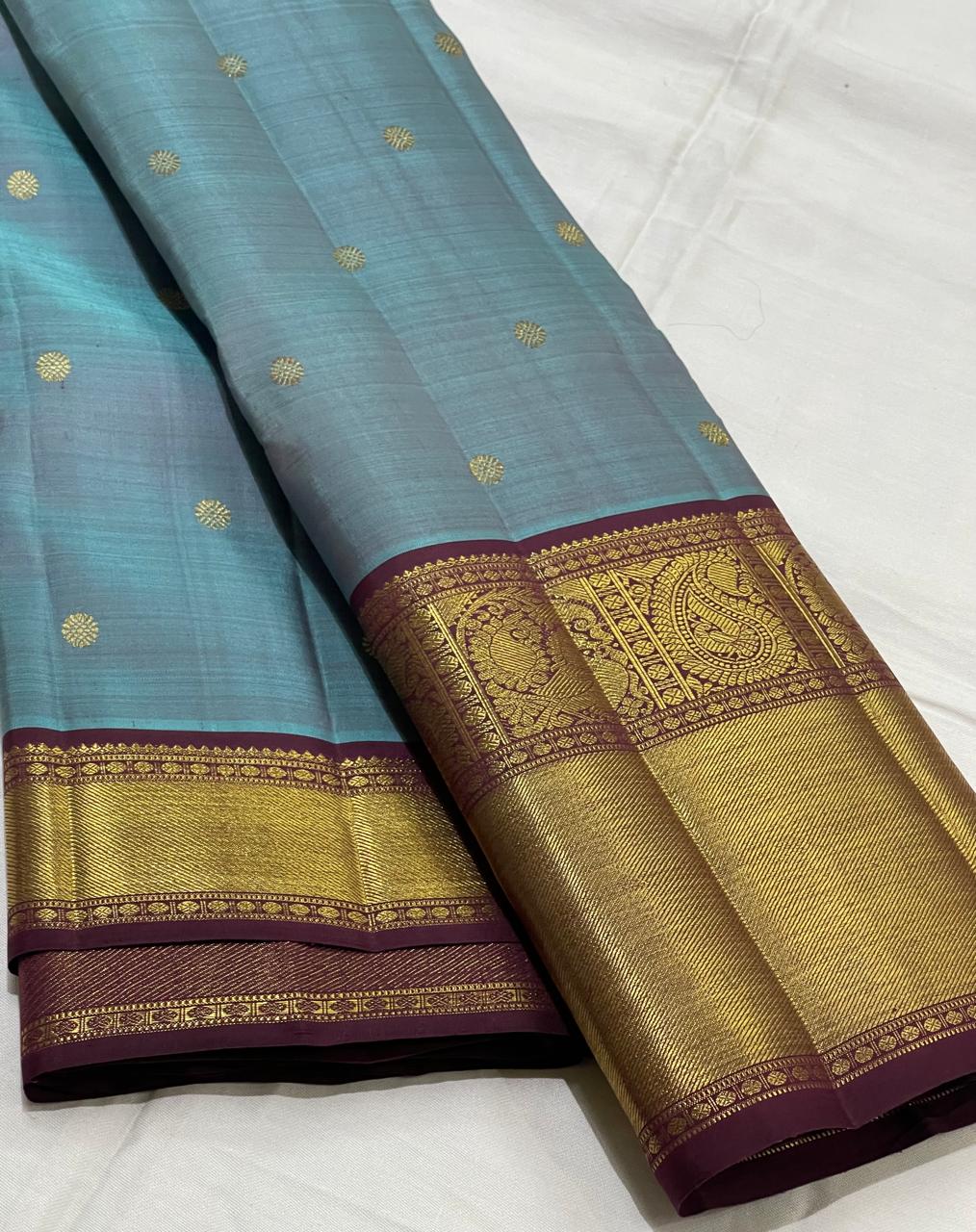 SKY BLUE/MAROON COLOUR ZARI COMBINITION PURE SILK SAREES