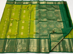 MEHANDI GREEN/GREEN COLOUR  ZARI BORDER COMBITION PURE KANCHI SILK SAREE