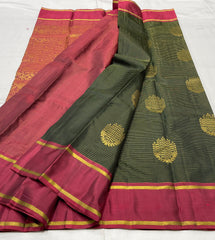 BOTTLE GREEN/MAROON PURE ZARI COLOUR COMBINITION SAREES