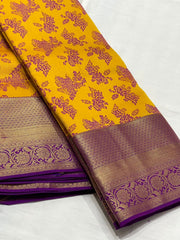 YELLOW/PURPLE COLOUR ZARI COMBINITION PURE SILK SAREES