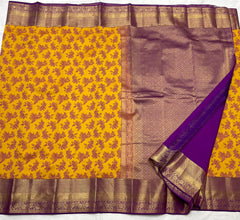 YELLOW/PURPLE COLOUR ZARI COMBINITION PURE SILK SAREES