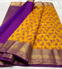 YELLOW/PURPLE COLOUR ZARI COMBINITION PURE SILK SAREES