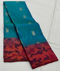 SKY BLUE/RED  COLOUR ZARI COMBINITION PURE SILK SAREES