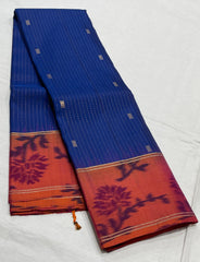 ROYAL BLUE/RED  COLOUR ZARI COMBINITION PURE SILK SAREES