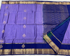 LAVENDER/NAVY BLUE COLOUR ZARI COMBINITION PURE SILK SAREES