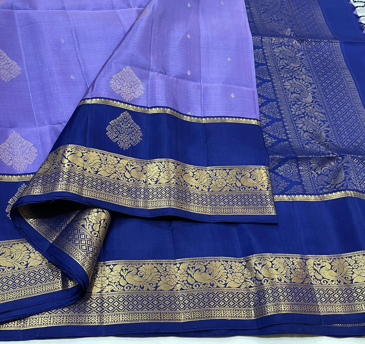 LAVENDER/NAVY BLUE COLOUR ZARI COMBINITION PURE SILK SAREES