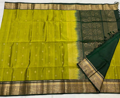 MEHANDI GREEN/BOTTLE GREEN COLOUR ZARI COMBINITION PURE SILK SAREES