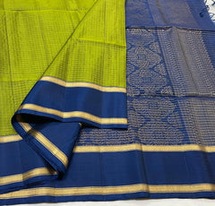 MEHANDI GREEN/ROYAL BLUE COLOUR ZARI COMBINITION PURE SILK SAREES