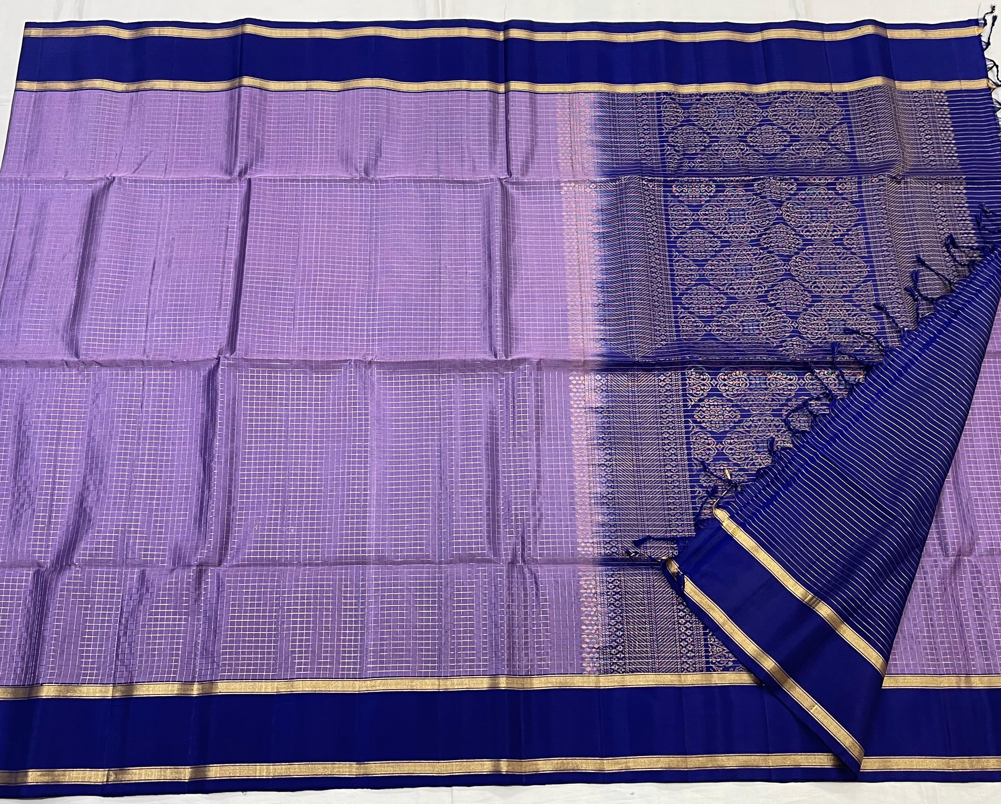 LAVENDER/ROYAL BLUE COLOUR ZARI COMBINITION PURE SILK SAREES