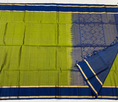 MEHANDI GREEN/ROYAL BLUE COLOUR ZARI COMBINITION PURE SILK SAREES