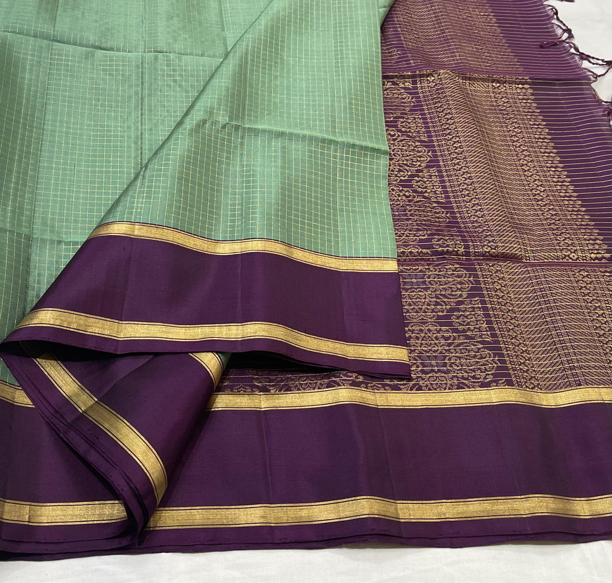 PISTA GREEN/WINE COLOUR ZARI COMBINITION PURE SILK SAREES