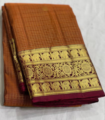 DARK ORANGE/MAROON COLOUR ZARI COMBINITION PURE SILK SAREES