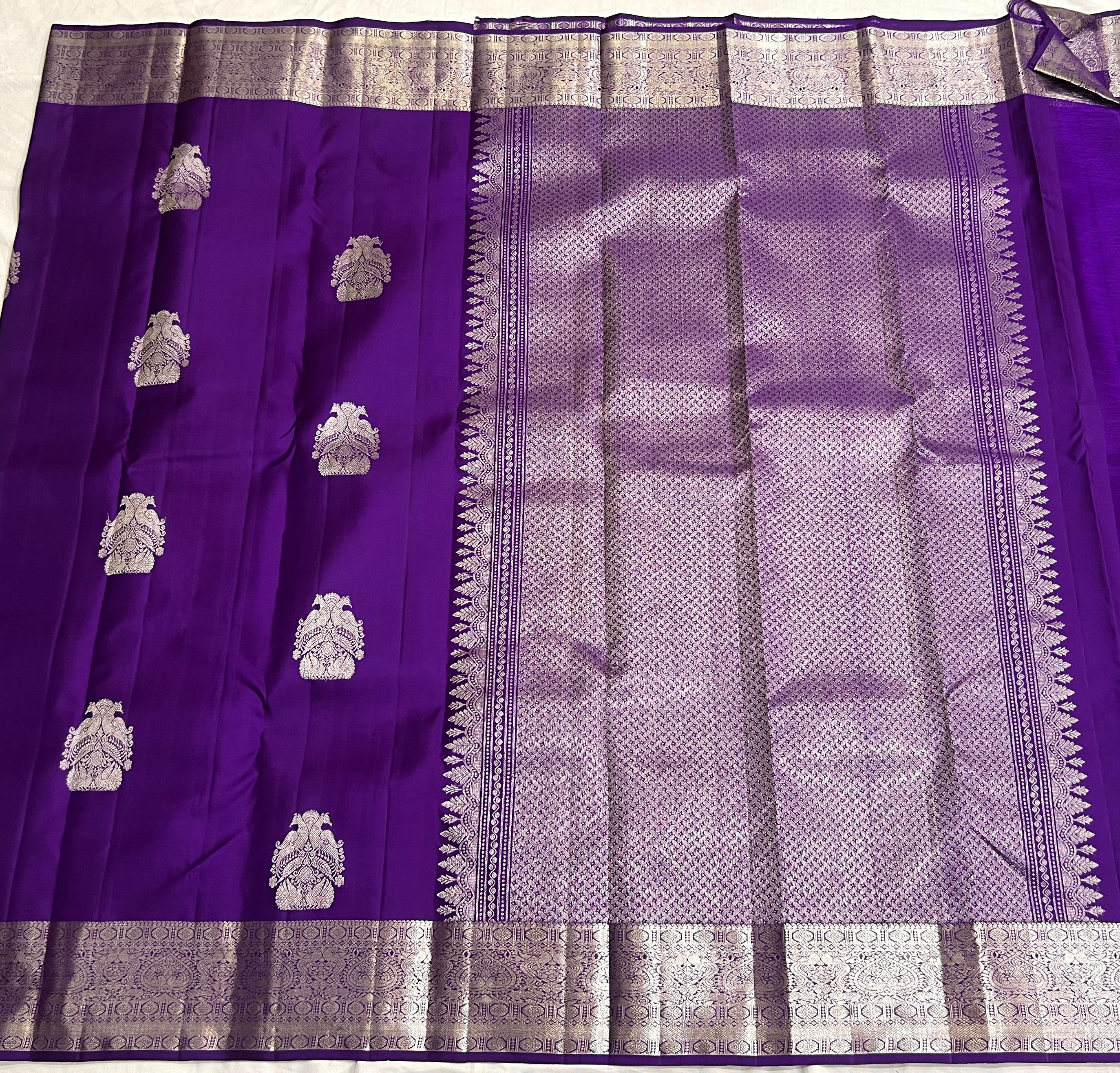 PURPLE COLOUR ZARI COMBINITION PURE SILK SAREES