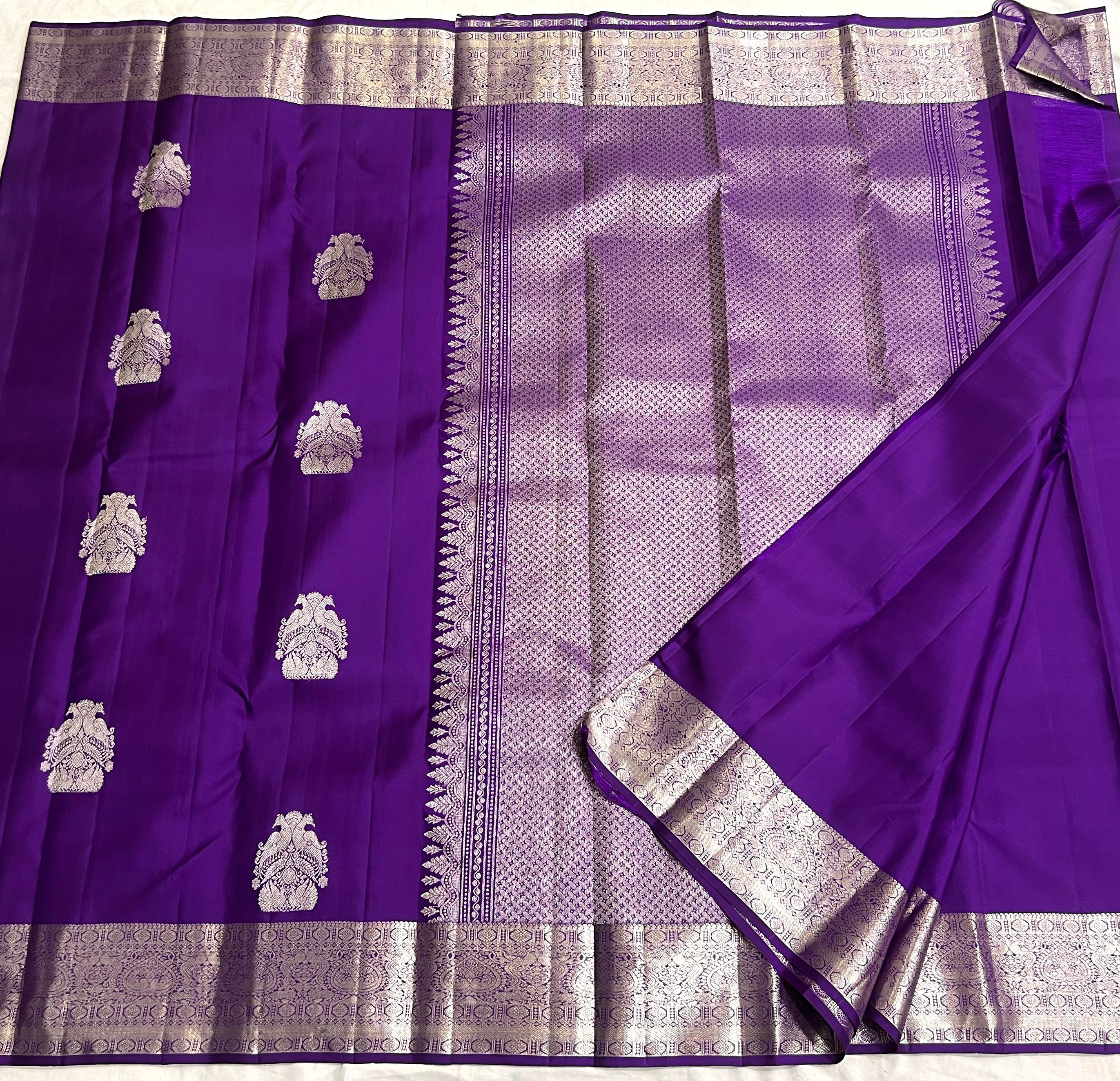 PURPLE COLOUR ZARI COMBINITION PURE SILK SAREES