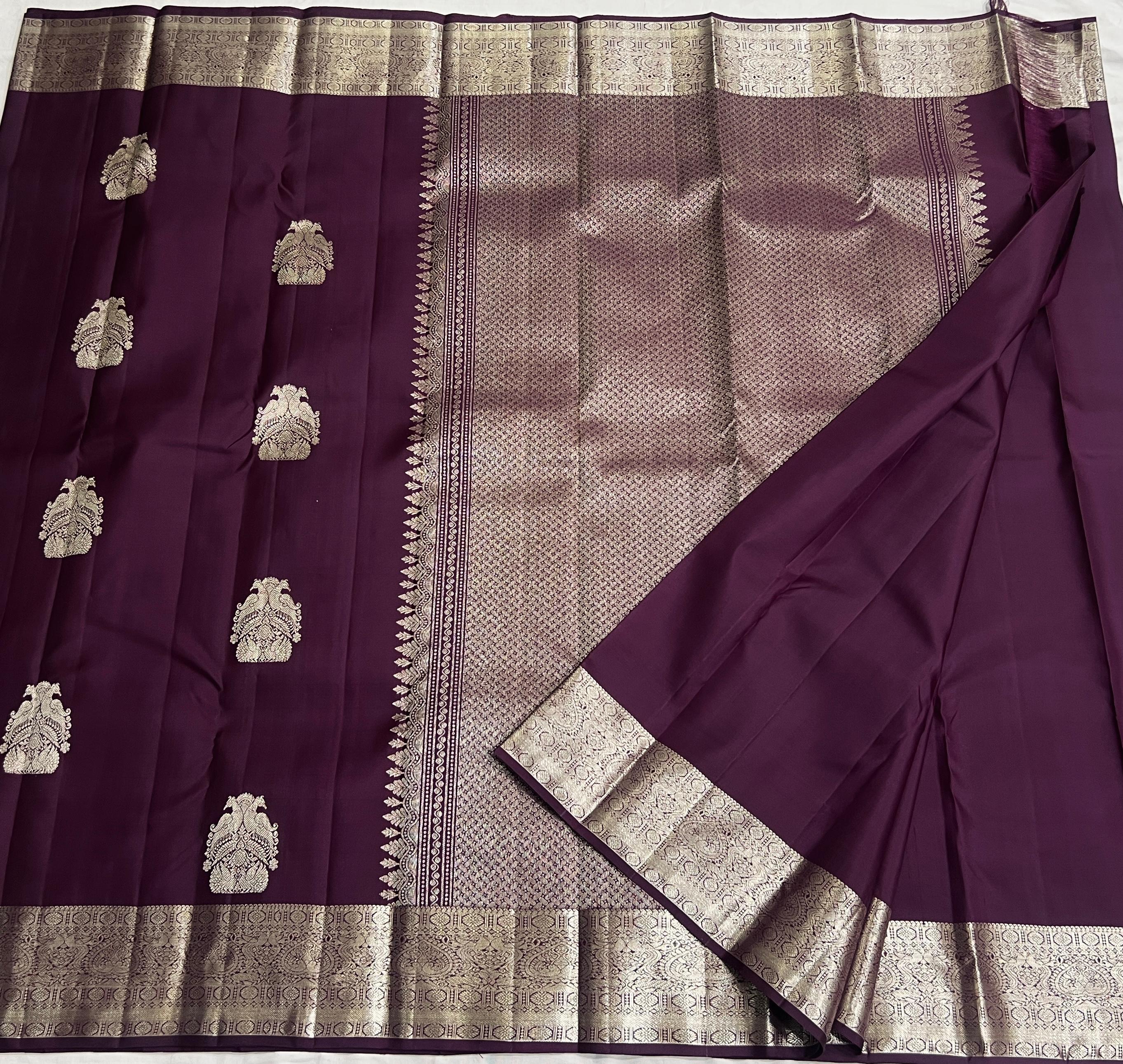 WINE COLOUR ZARI COMBINITION PURE SILK SAREES