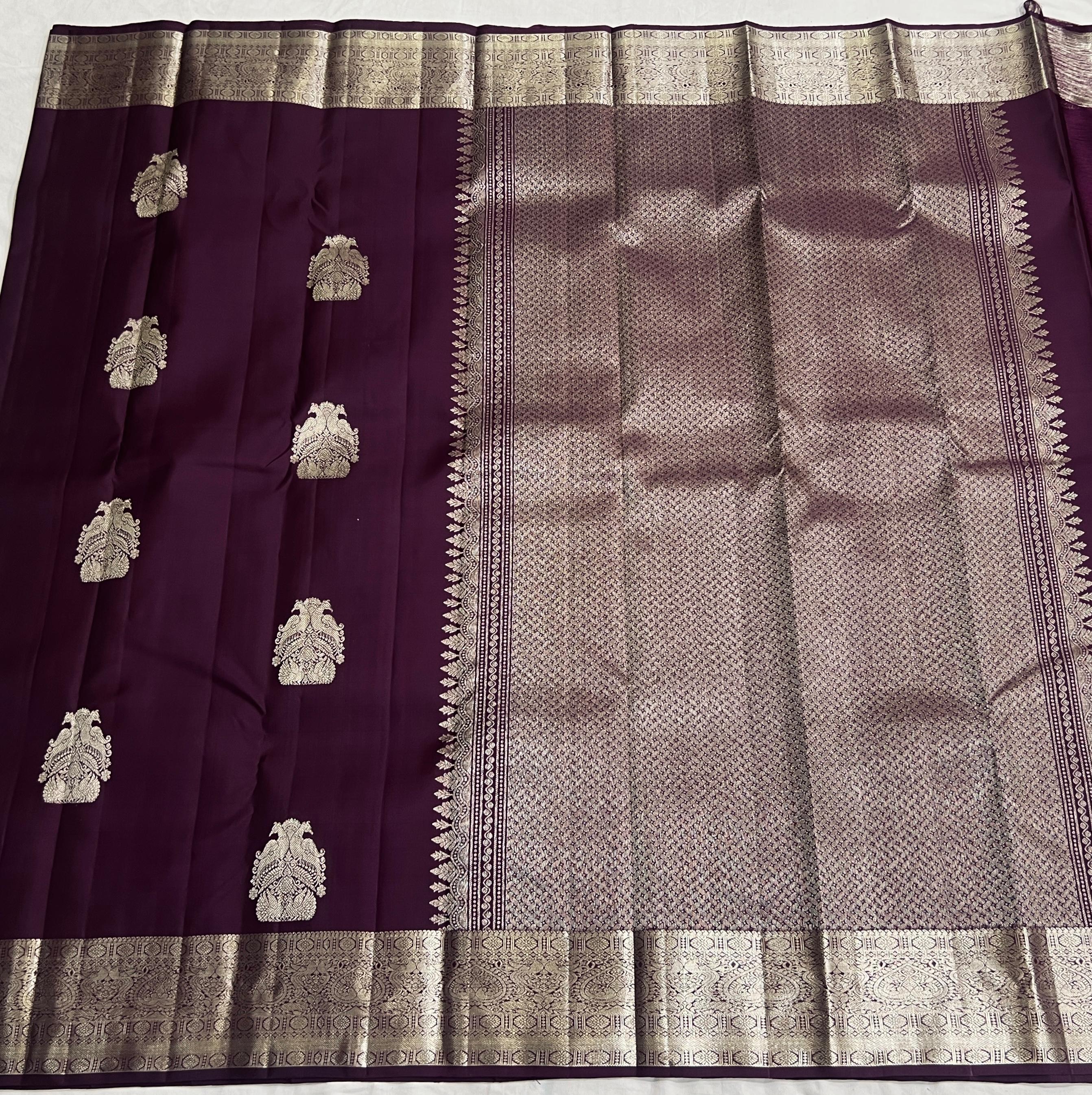 WINE COLOUR ZARI COMBINITION PURE SILK SAREES