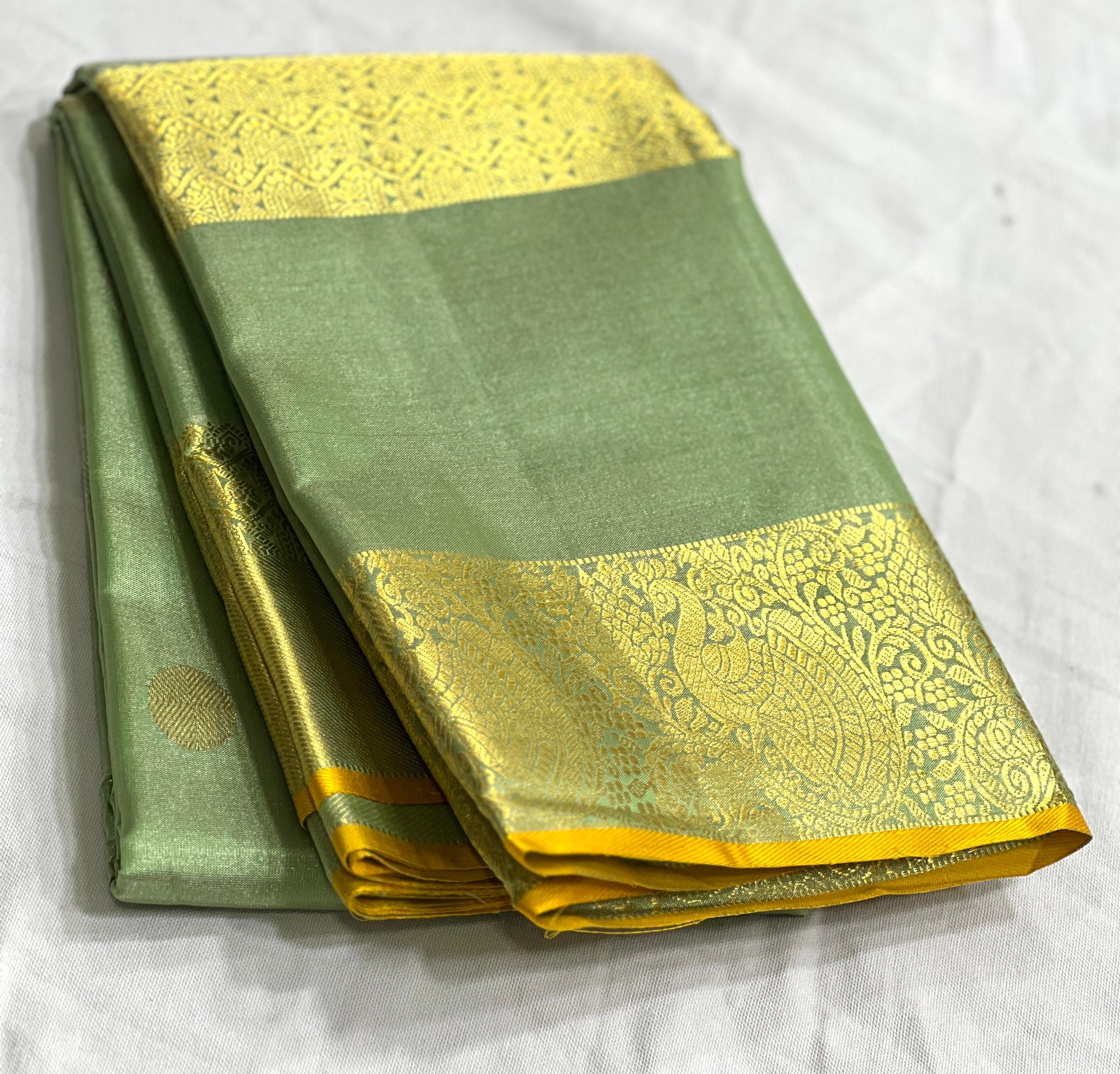 LITE SEA GREEN/GOLD  COLOUR ZARI COMBINITION PURE SILK SAREES