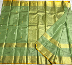 LITE SEA GREEN/GOLD  COLOUR ZARI COMBINITION PURE SILK SAREES