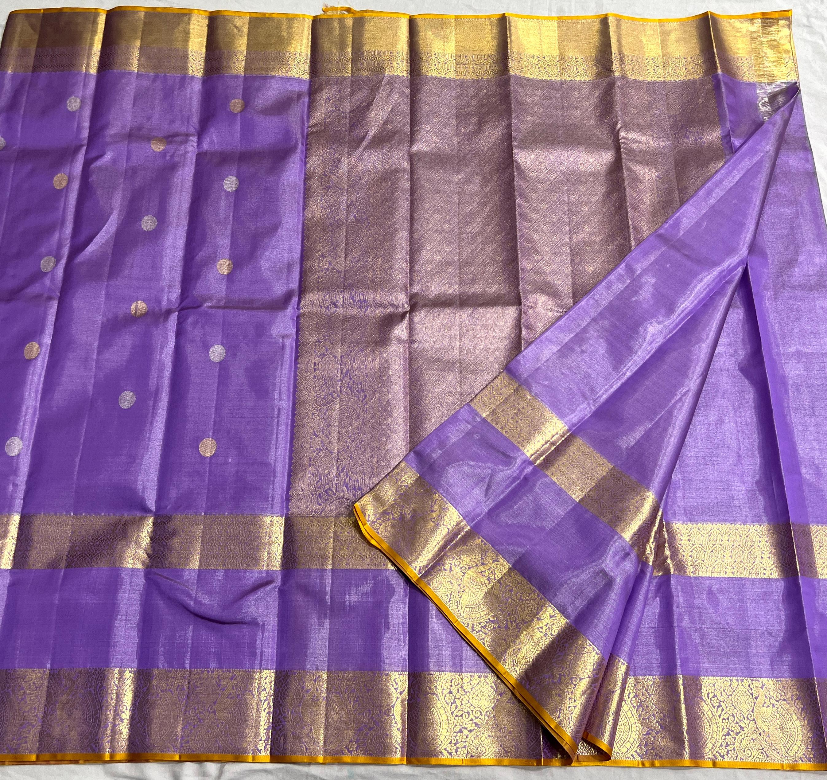 LAVENDER/YELLOW COLOUR ZARI COMBINITION PURE SILK SAREES