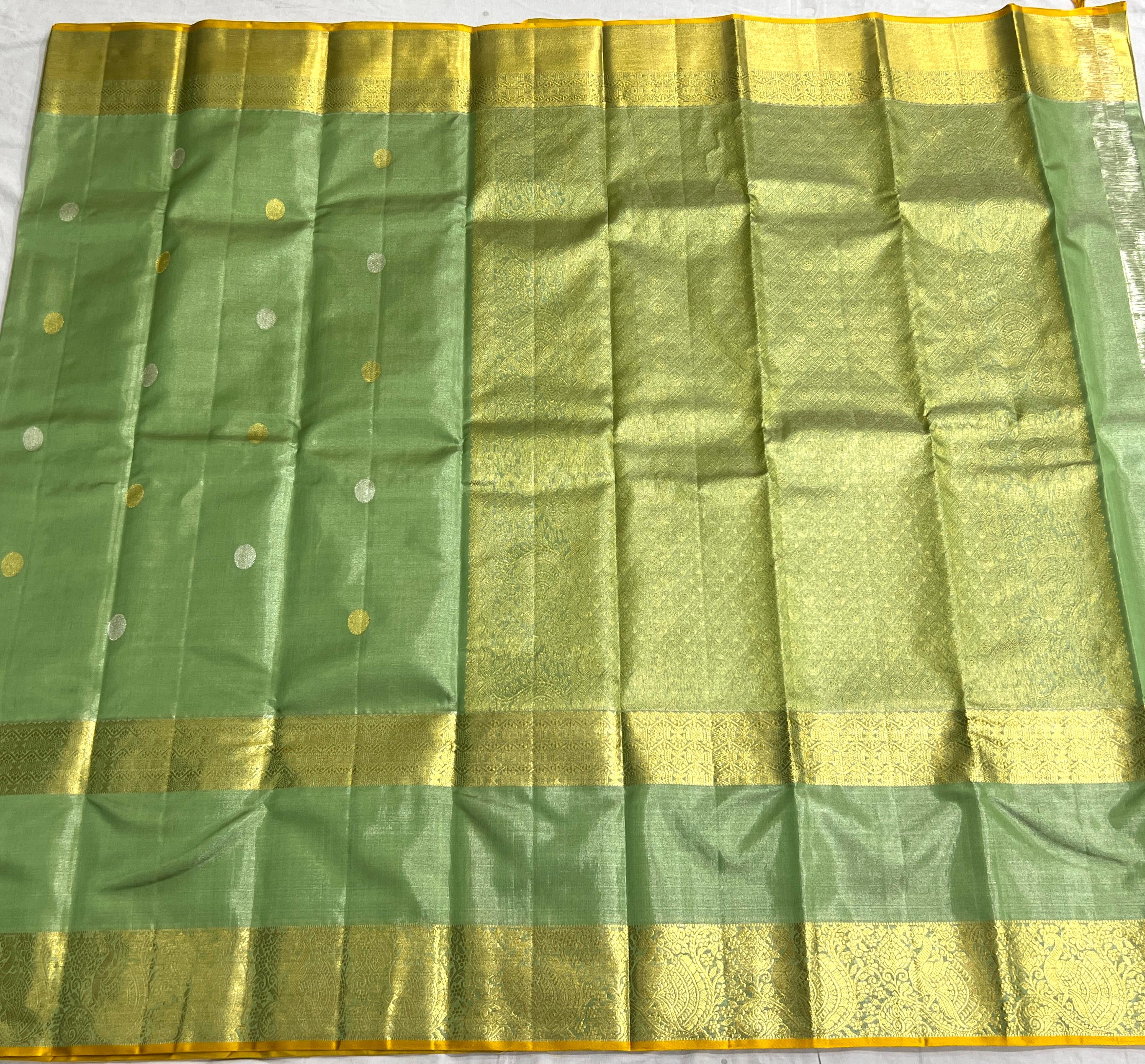 LITE SEA GREEN/GOLD  COLOUR ZARI COMBINITION PURE SILK SAREES