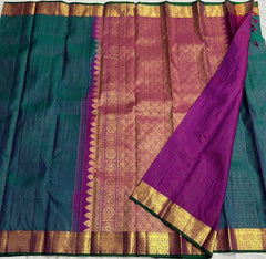 GREEN/PURPLE  COLOUR ZARI COMBINITION PURE SILK SAREES