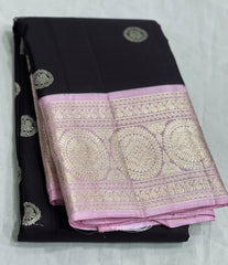 BLACK/LILAC  COLOUR ZARI COMBINITION PURE SILK SAREES