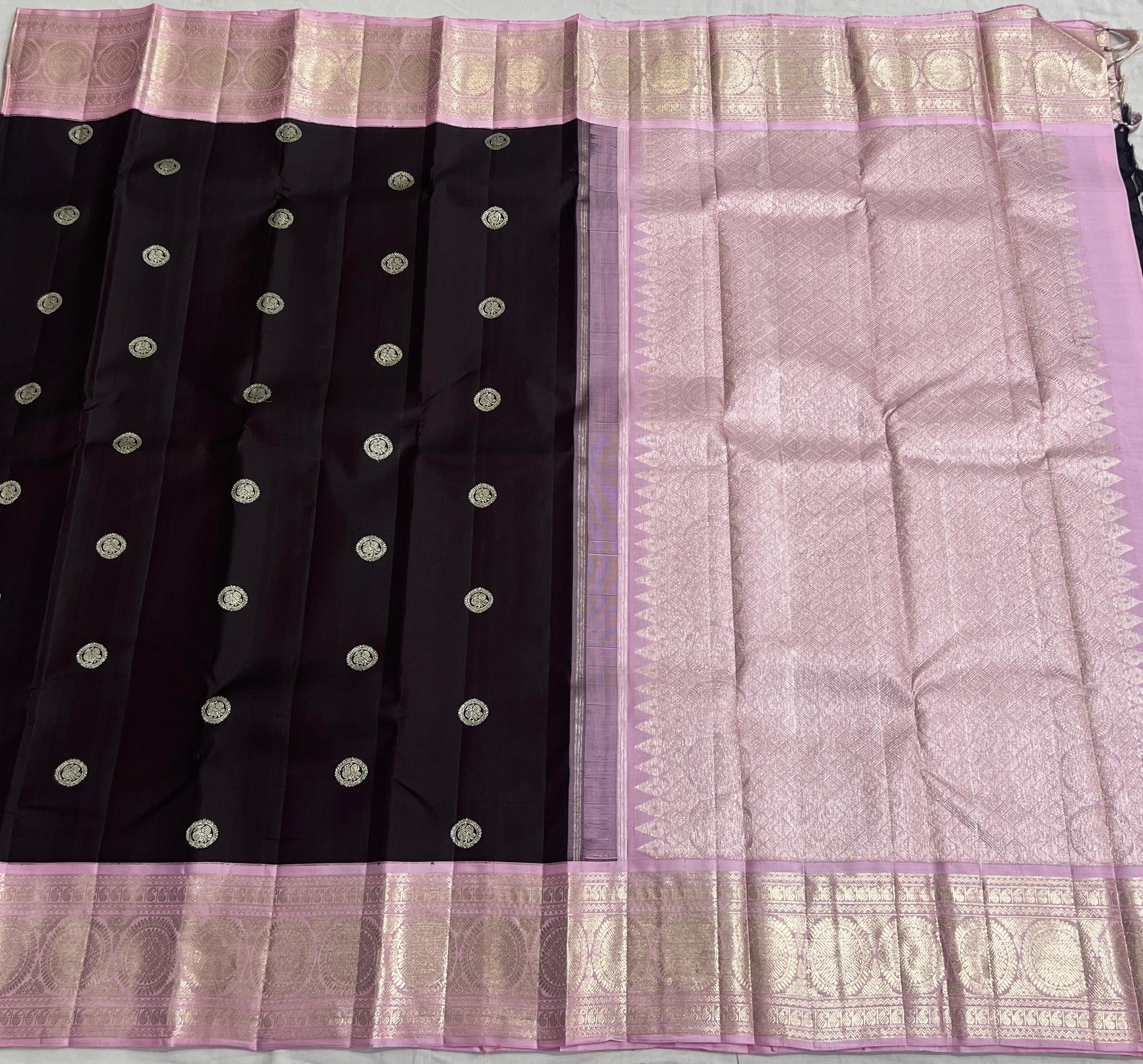 BLACK/LILAC  COLOUR ZARI COMBINITION PURE SILK SAREES