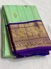 LITE PISTA GREEN/PURPLE COLOUR ZARI COMBINITION PURE SILK SAREES