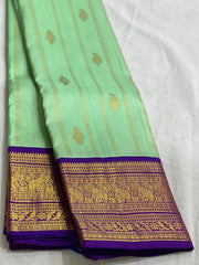 LITE PISTA GREEN/PURPLE COLOUR ZARI COMBINITION PURE SILK SAREES