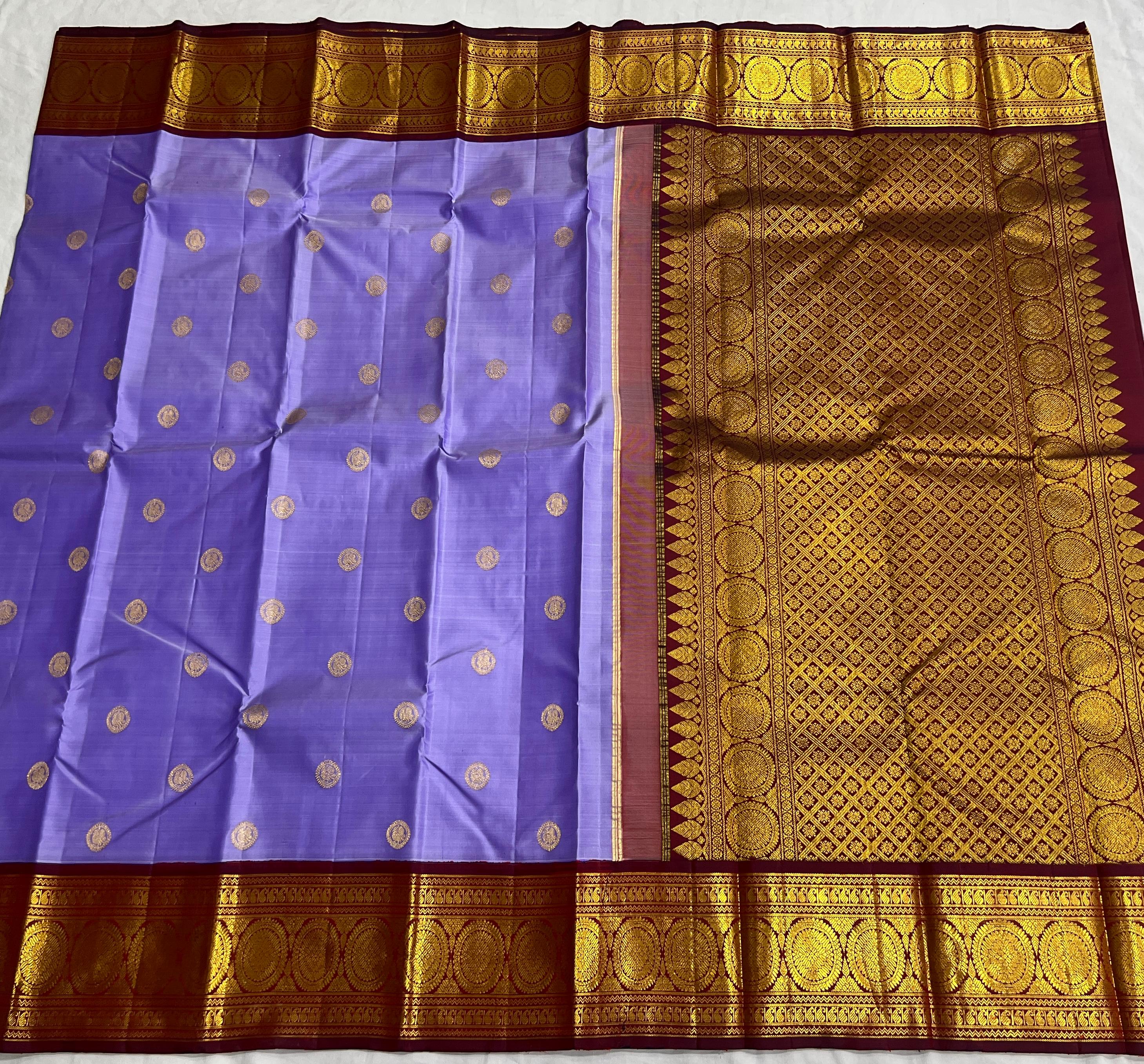 LAVENDER/MAROON COLOUR ZARI COMBINITION PURE SILK SAREES